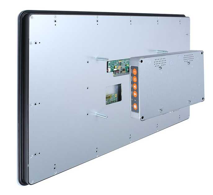 Панельный TFT LCD-монитор 21.5″ 1920x1080, 350 nit, проекционно-емкостной сенсорный экран, DVI-D, VGA, HDMI, звук,IP-65